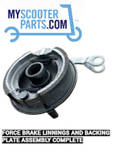 MERCANE FORCE ELECTRIC SCOOTER REAR DRUM BRAKE LININGS AND MECHANISM ASSEMBLY COMPLETE WITH LEVER SHOES AND LEVER ASSEMBLY SUIT JUBEL BRAKE, GENUINE PARTS WITH BACKING PLATE